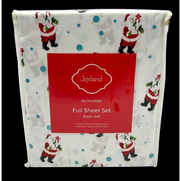New Joyland Microfiber Full Sheet Set Super Soft Santa Christmas Flat & Fitted - Picture 1 of 7